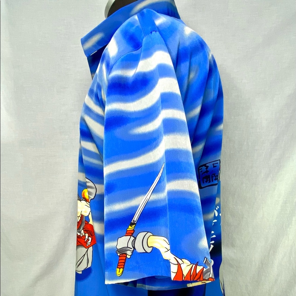 Anime Button Up Shirt Japanimation Warrior Blue Size Xl Vintage 90s Rare View 3